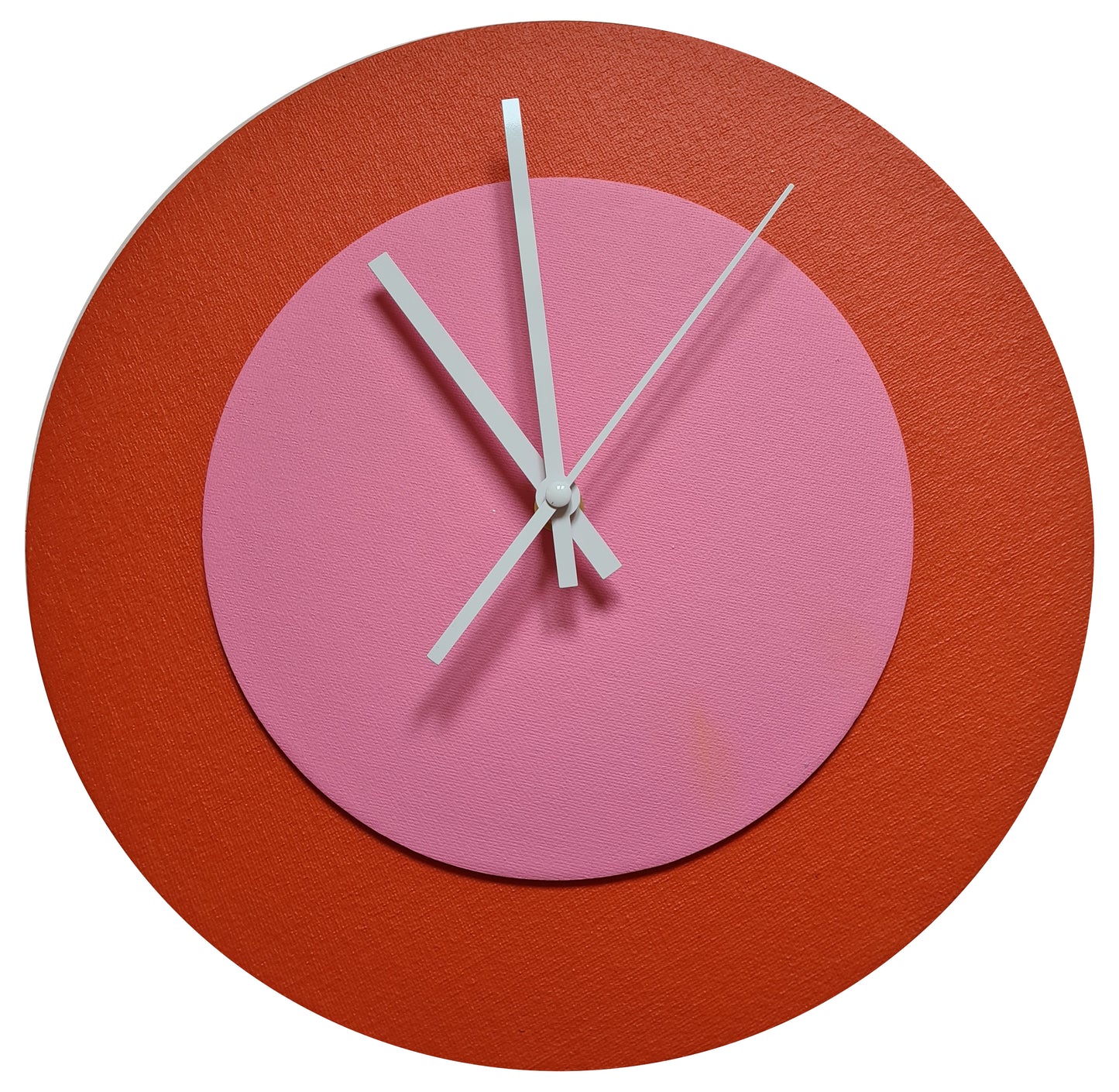 Pop Art Wanduhr Orange  Rosafarben mit weißen Zeigern 30 cm rund
