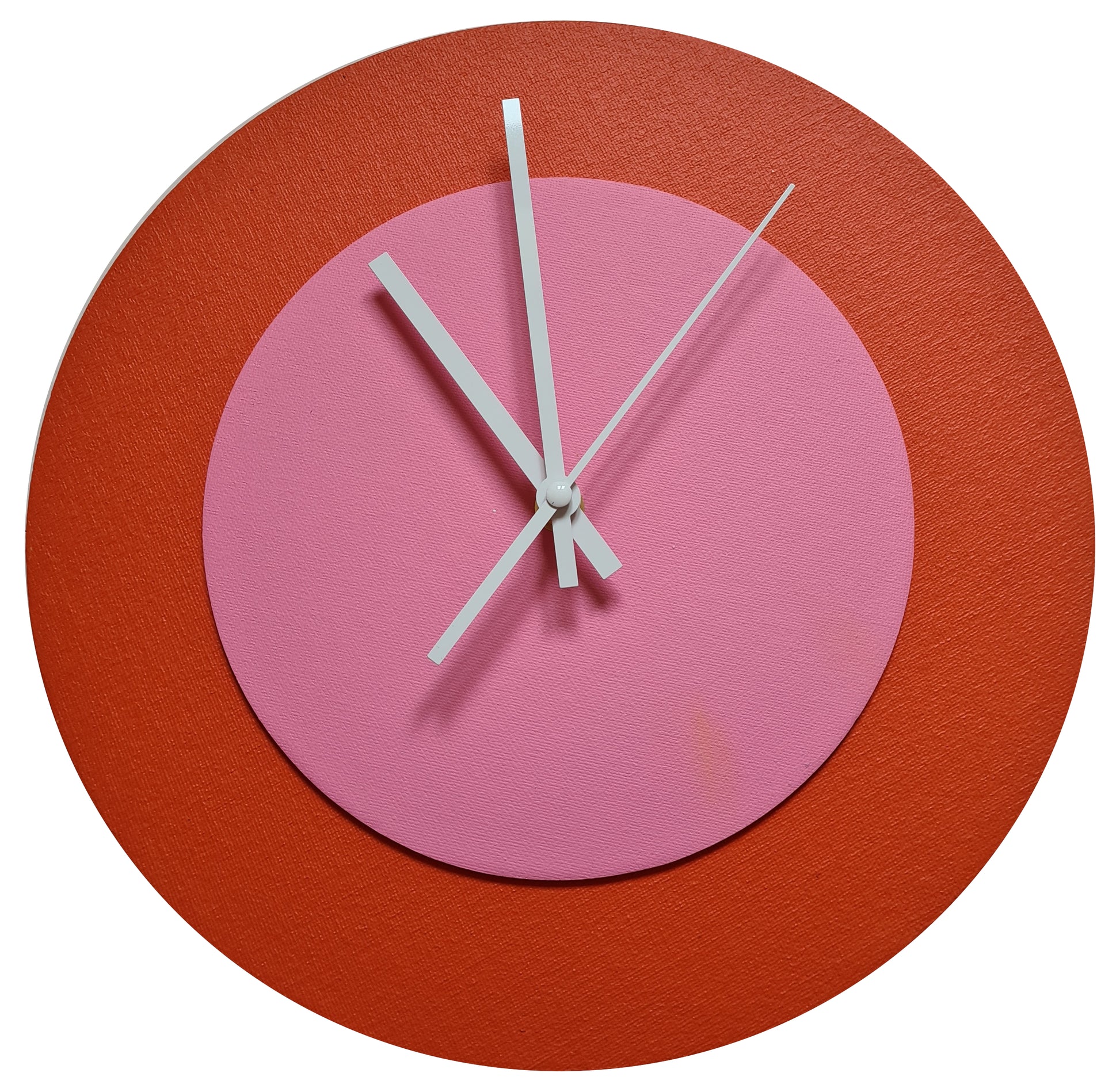 Pop Art Wanduhr Orange  Rosafarben mit weißen Zeigern 30 cm rund
