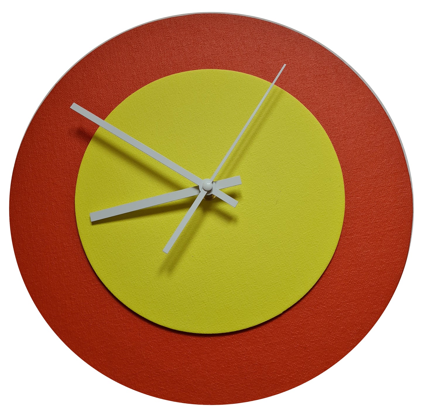 Pop Art Wanduhr Orange  Hellgelb mit weißen Zeigern 30 cm rund
