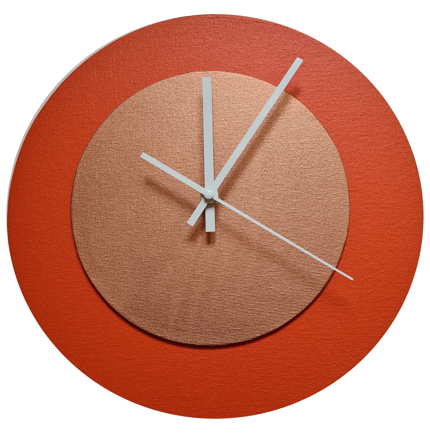 Pop Art Wanduhr Orange  Bronzefarben mit  weißen Zeigern 30 cm rund
