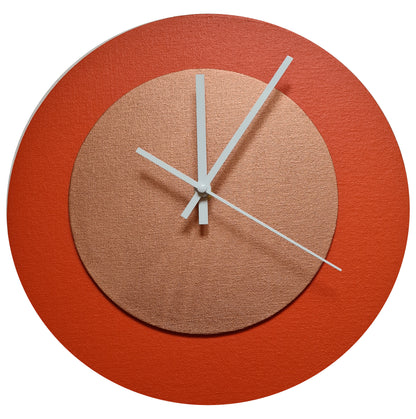 Pop Art Wanduhr Orange  Bronzefarben mit  weißen Zeigern 30 cm rund
