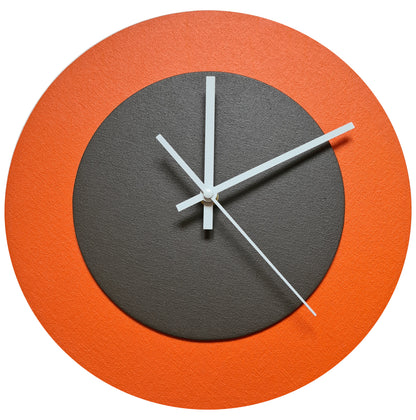 Pop Art Wanduhr Orange  Dunkelbraun mit weißen Zeigern 30 cm rund
