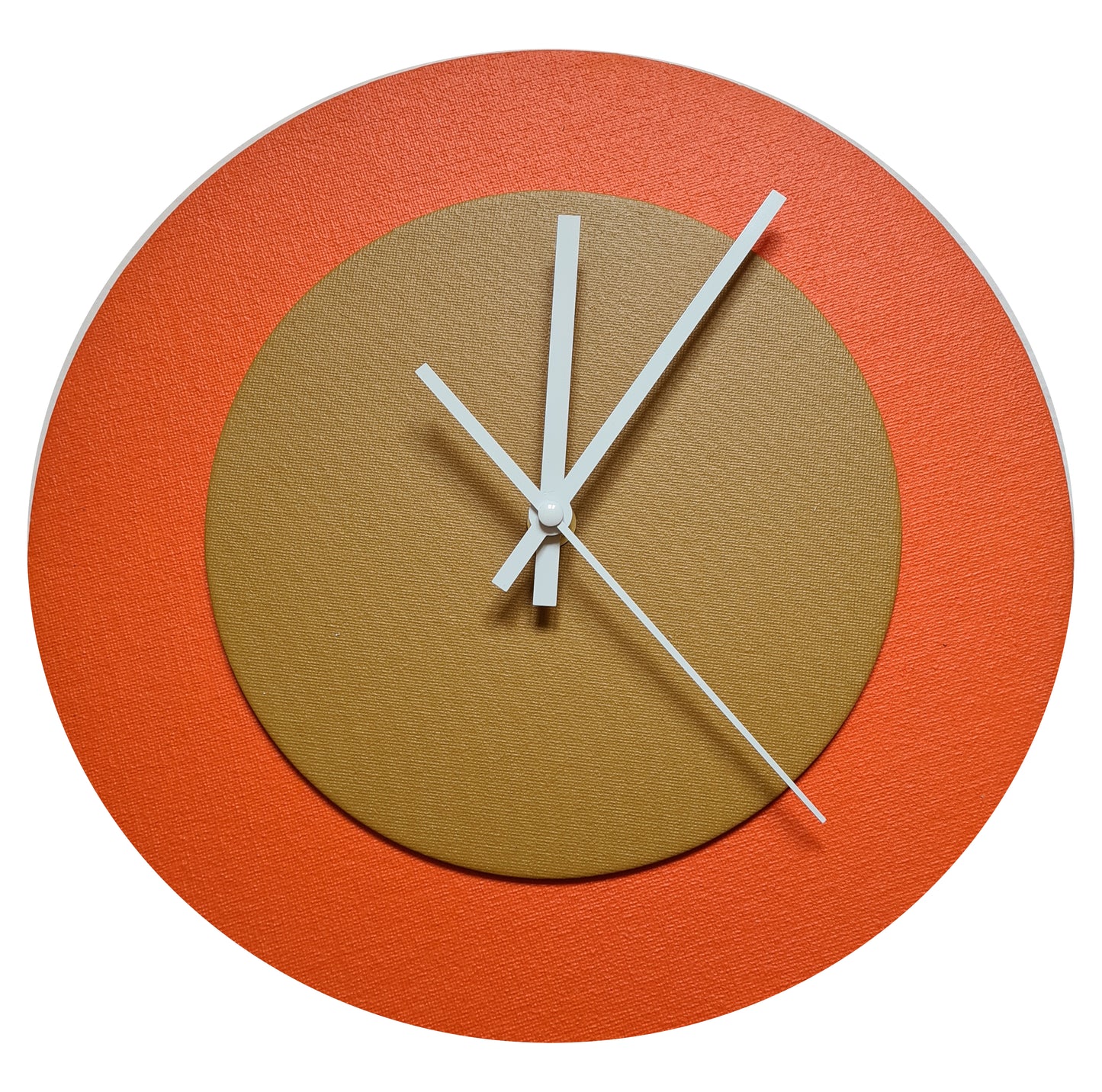 Pop Art Wanduhr Orange  Hellbraun mit weißen Zeigern 30 cm rund
