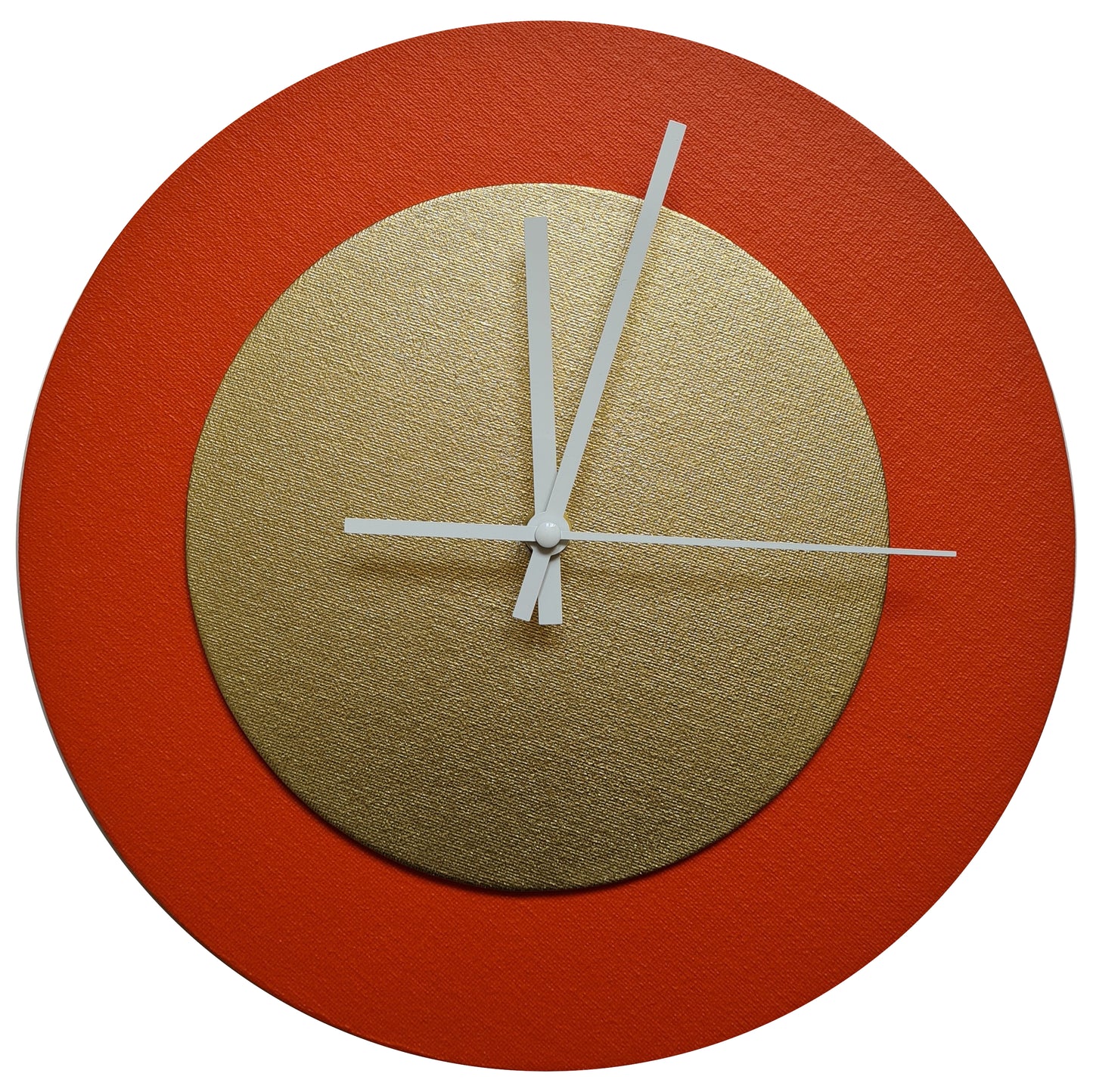 Pop Art Wanduhr Orange  Bronzefarben mit  weißen Zeigern 30 cm rund
