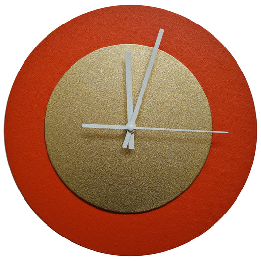 Pop Art Wanduhr Orange  Bronzefarben mit  weißen Zeigern 30 cm rund

