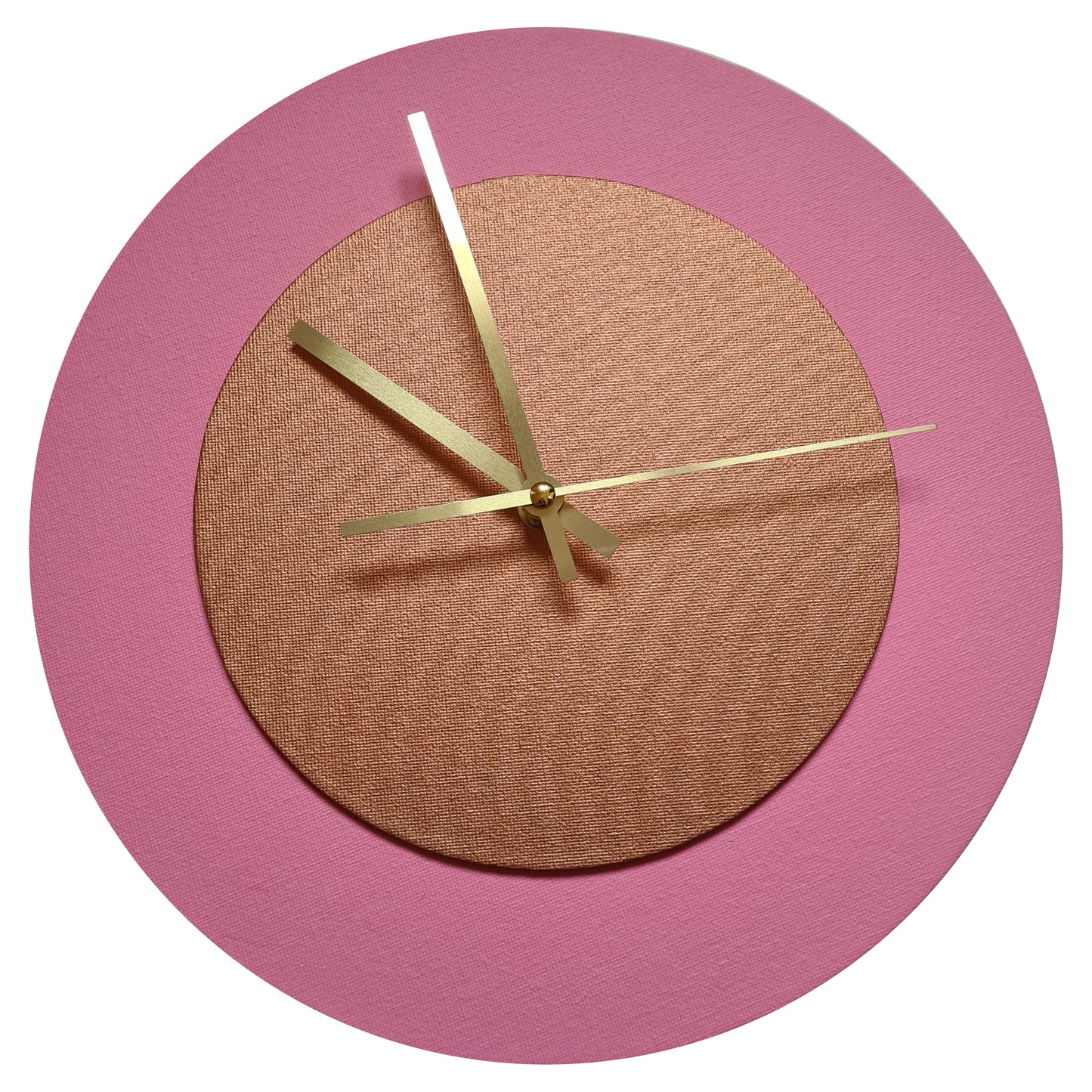 Pop Art Wanduhr Rosa  Bronzefarben mit goldenen Zeigern 30 cm rund
