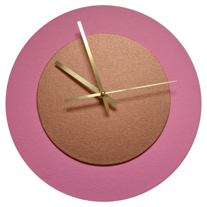 Pop Art Wanduhr Rosa  Bronzefarben mit goldenen Zeigern 30 cm rund

