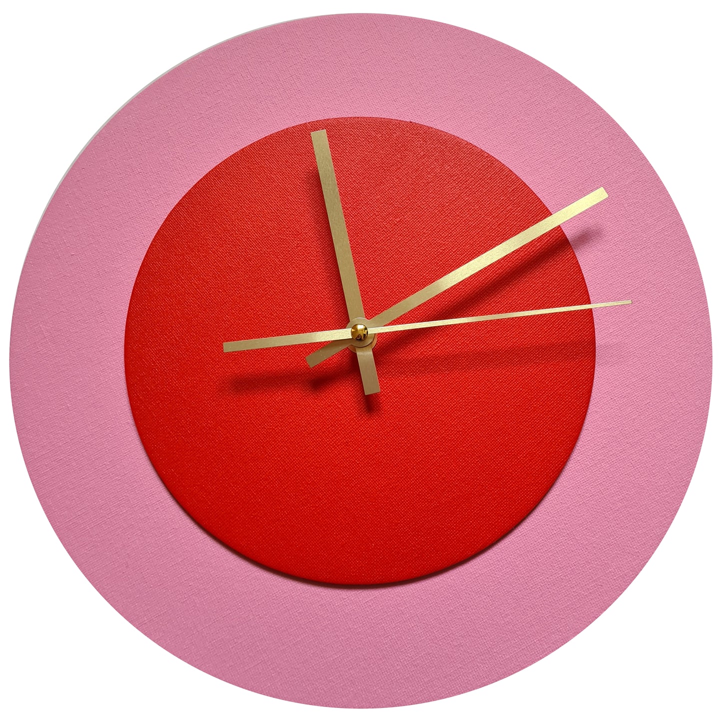 Pop Art Wanduhr Rosa  Hellrot mit goldenen Zeigern 30 cm rund
