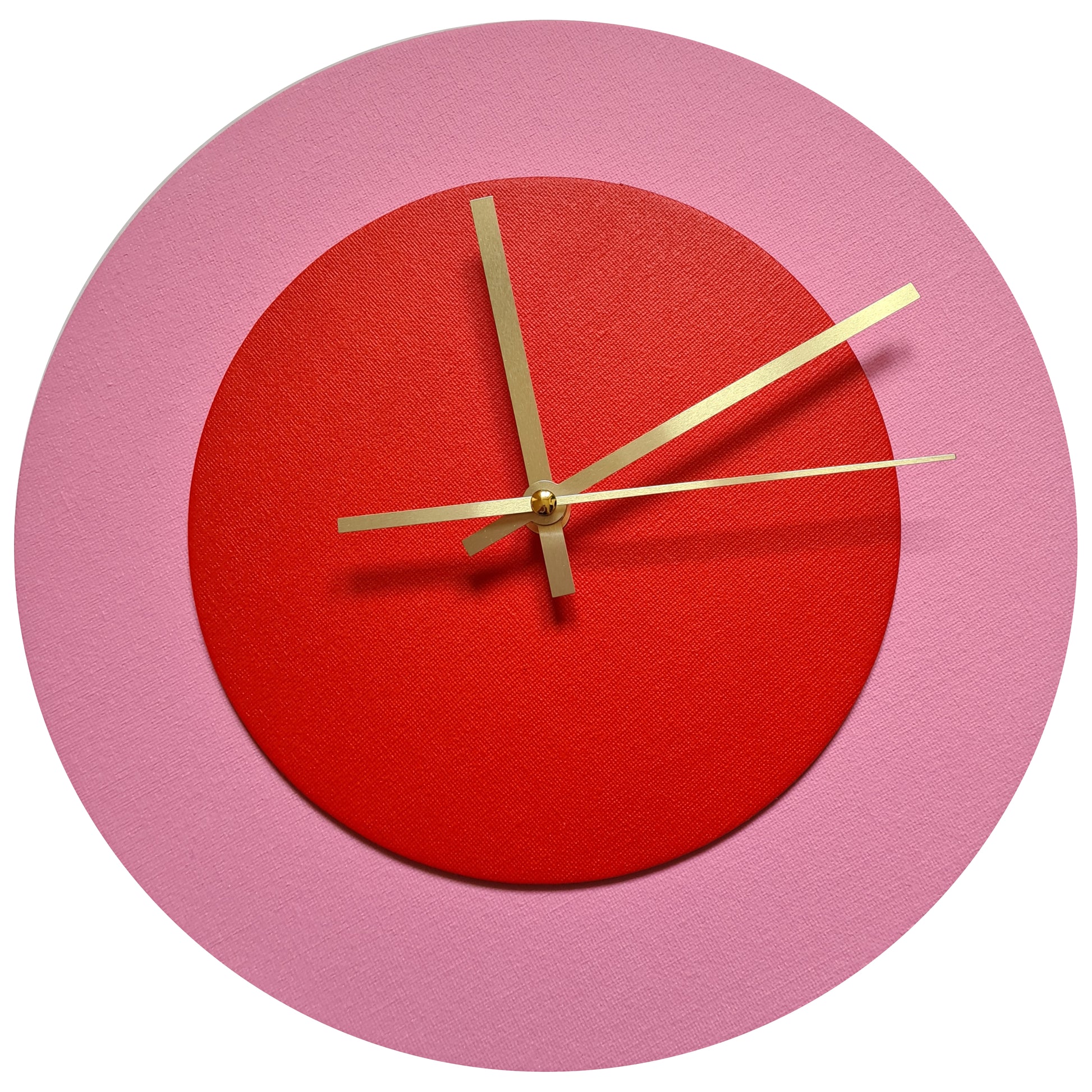 Pop Art Wanduhr Rosa  Hellrot mit goldenen Zeigern 30 cm rund
