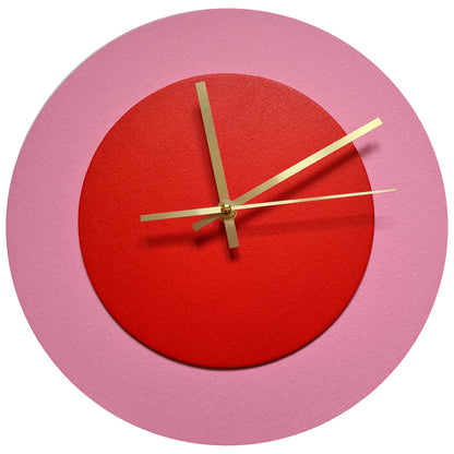Pop Art Wanduhr Rosa  Hellrot mit goldenen Zeigern 30 cm rund
