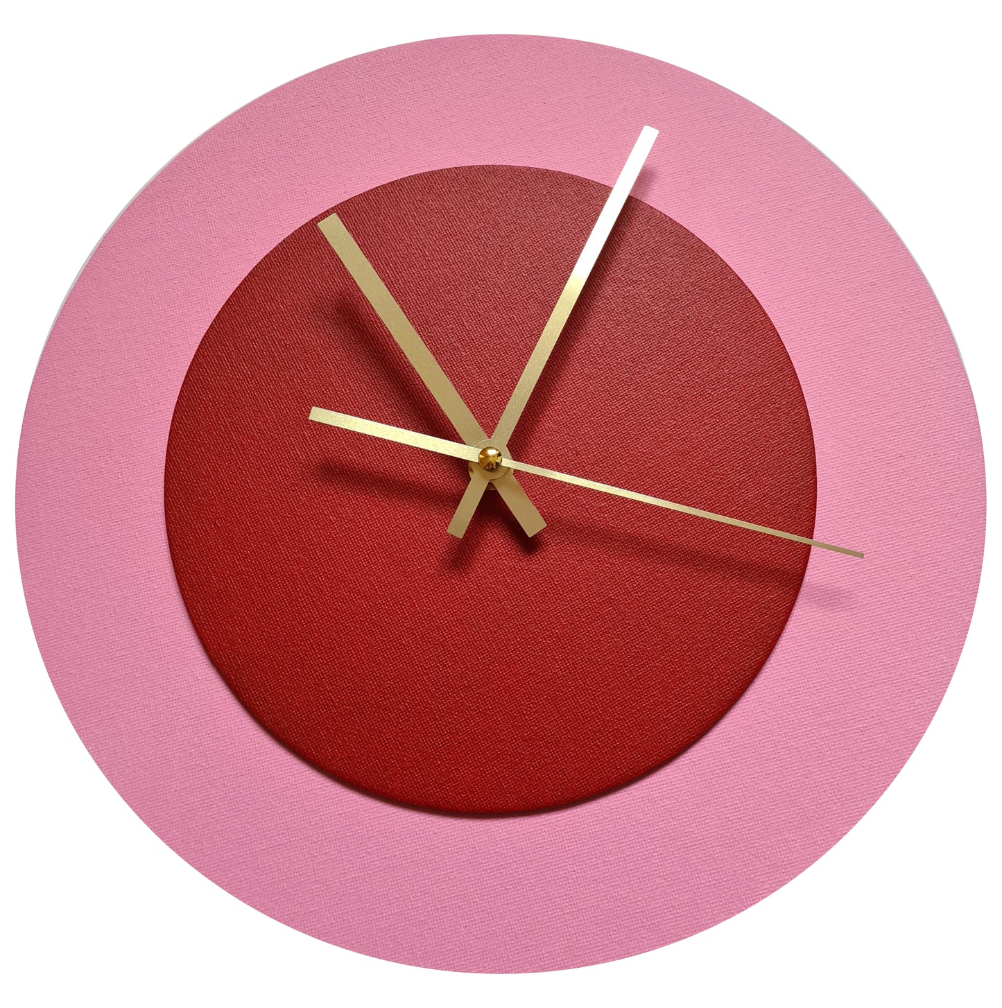 Pop Art Wanduhr Rosa  Dunkelrot mit goldenen Zeigern 30 cm rund
