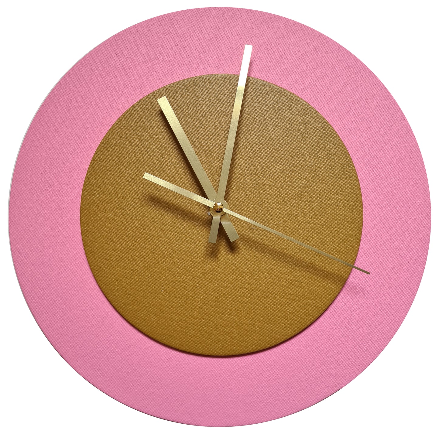 Pop Art Wanduhr Rosa  Hellbraun mit goldenen Zeigern 30 cm rund
