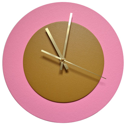 Pop Art Wanduhr Rosa  Hellbraun mit goldenen Zeigern 30 cm rund

