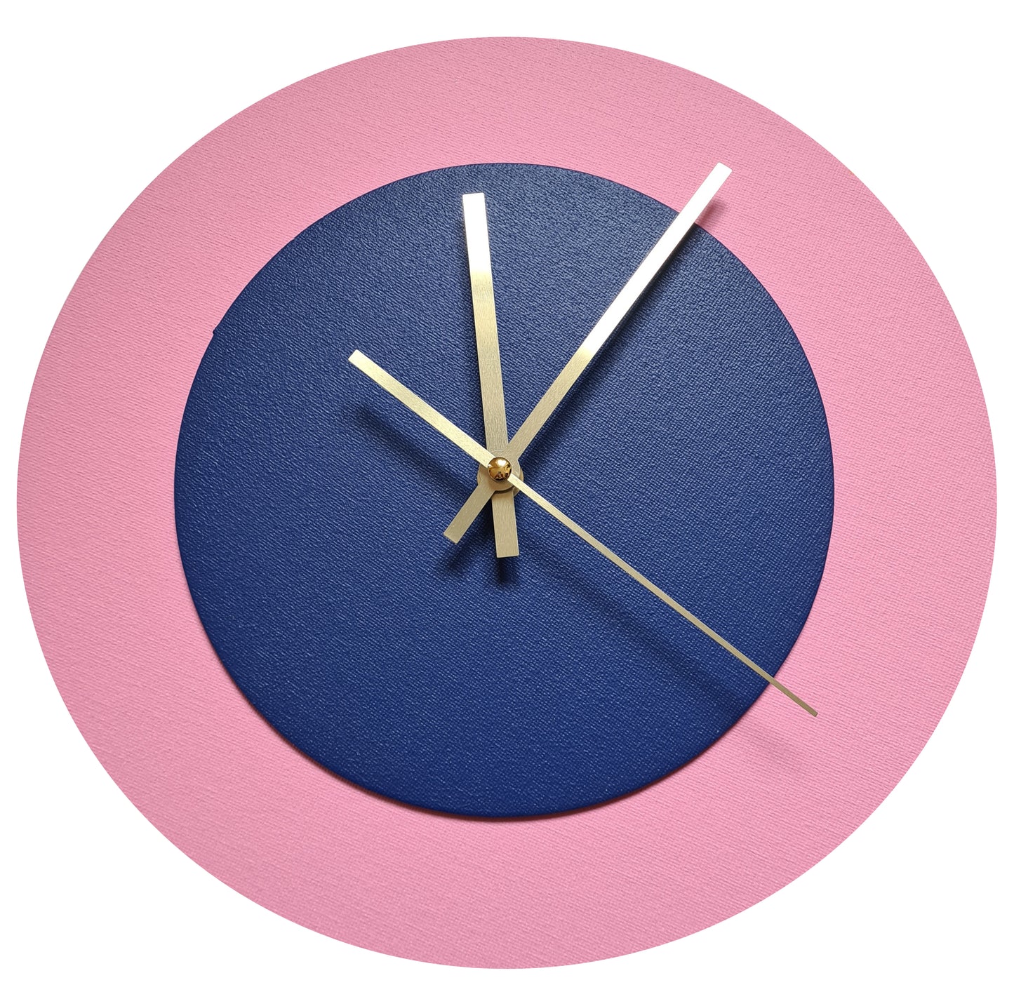 Pop Art Wanduhr Rosa  Dunkelblau mit goldenen Zeigern 30 cm rund
