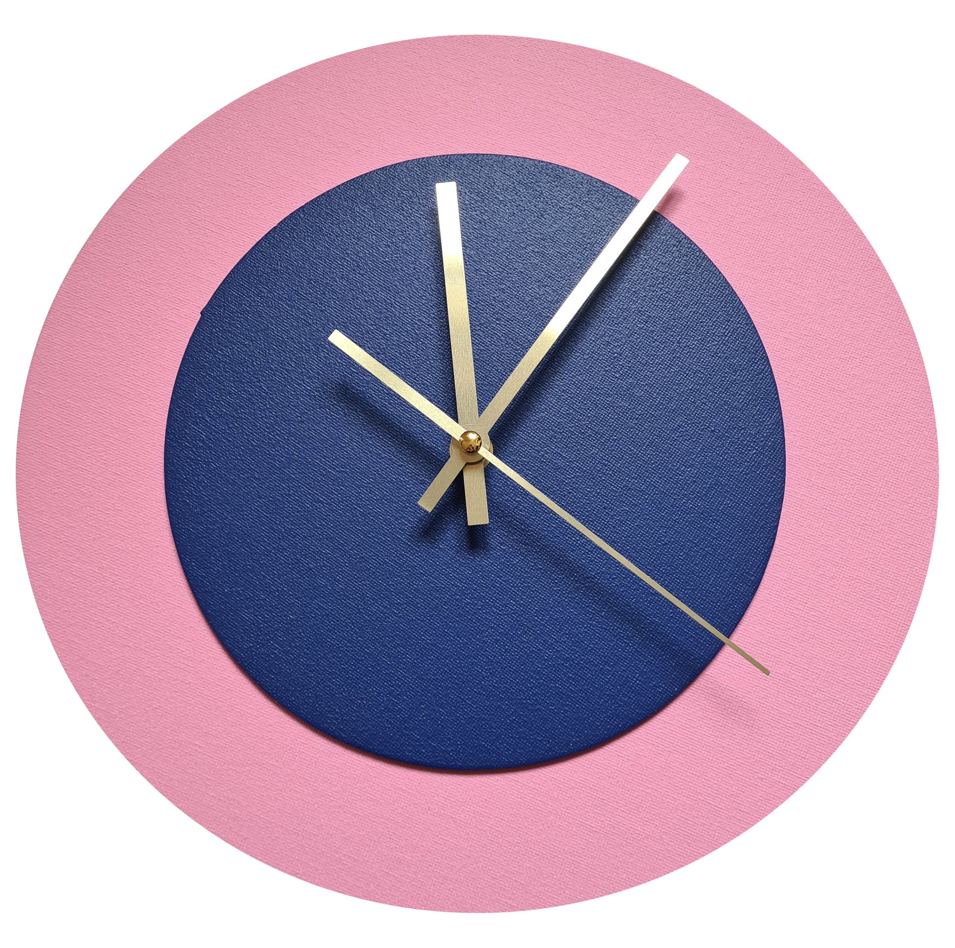 Pop Art Wanduhr Rosa  Dunkelblau mit goldenen Zeigern 30 cm rund
