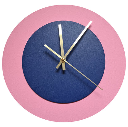 Pop Art Wanduhr Rosa  Dunkelblau mit goldenen Zeigern 30 cm rund
