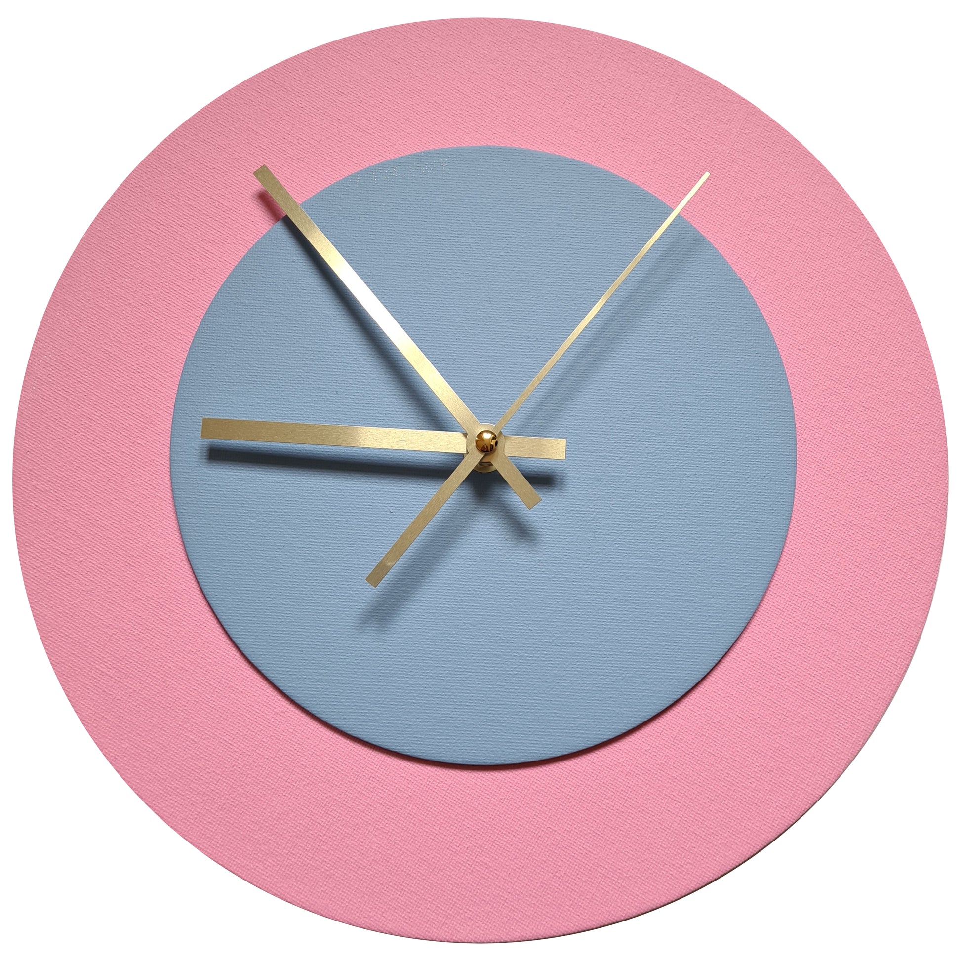 Pop Art Wanduhr Rosa Hellblau  mit goldenen Zeigern 30 cm rund
