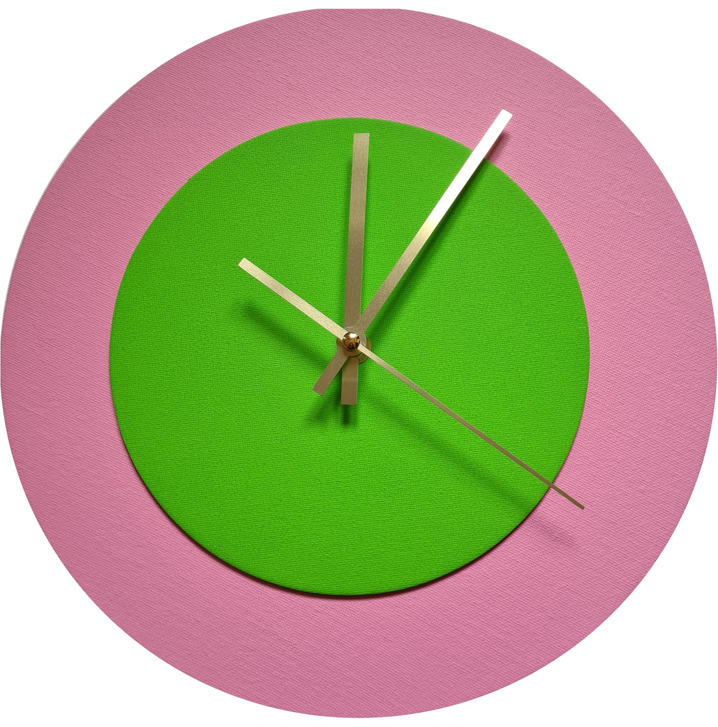 Pop Art Wanduhr Rosa  Hellgrün mit goldenen Zeigern 30 cm rund
