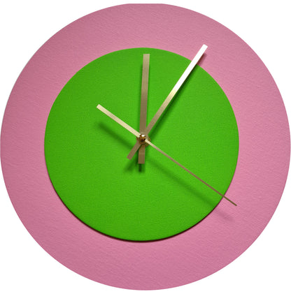 Pop Art Wanduhr Rosa  Hellgrün mit goldenen Zeigern 30 cm rund
