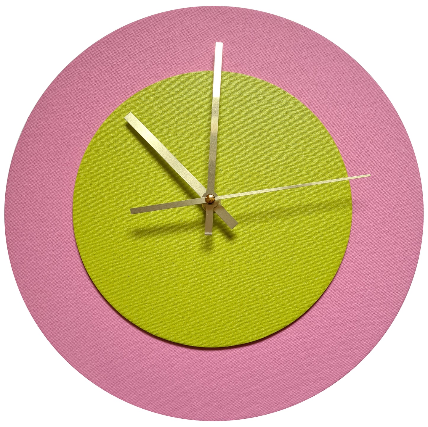Pop Art Wanduhr Rosa  Farngrün mit goldenen Zeigern 30 cm rund
