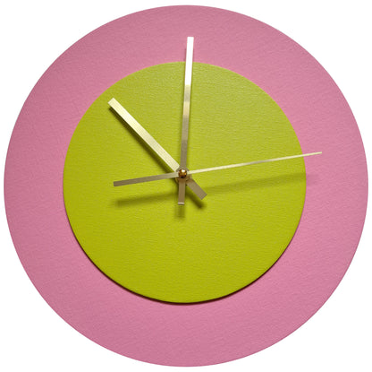 Pop Art Wanduhr Rosa  Farngrün mit goldenen Zeigern 30 cm rund
