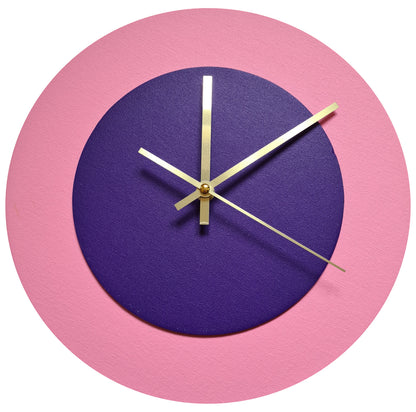 Pop Art Wanduhr Rosa  Lilafarben mit goldenen Zeigern 30 cm rund
