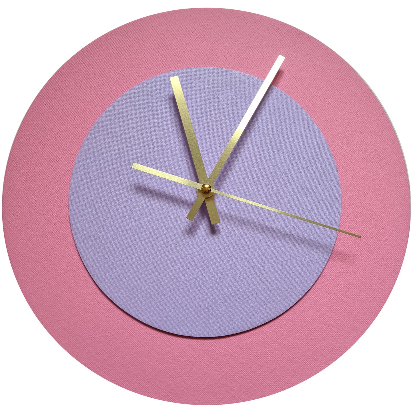 Pop Art Wanduhr Rosa  Fliederfarben mit goldenen Zeigern 30 cm rund
