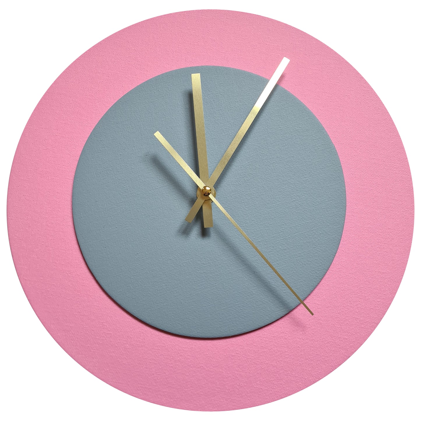 Pop Art Wanduhr Rosa  Grau mit goldenen Zeigern 30 cm rund

