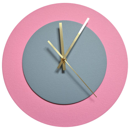 Pop Art Wanduhr Rosa  Grau mit goldenen Zeigern 30 cm rund
