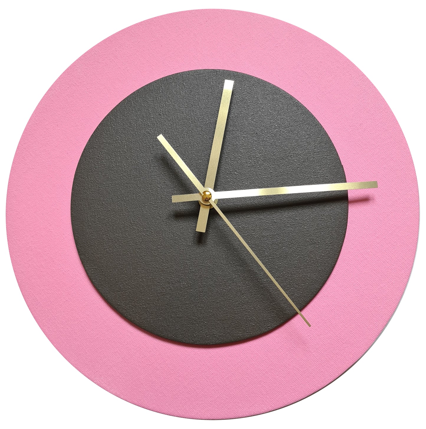 Pop Art Wanduhr Rosa  Dunkelbraun mit goldenen Zeigern 30 cm rund
