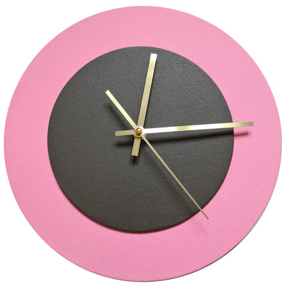 Pop Art Wanduhr Rosa  Dunkelbraun mit goldenen Zeigern 30 cm rund
