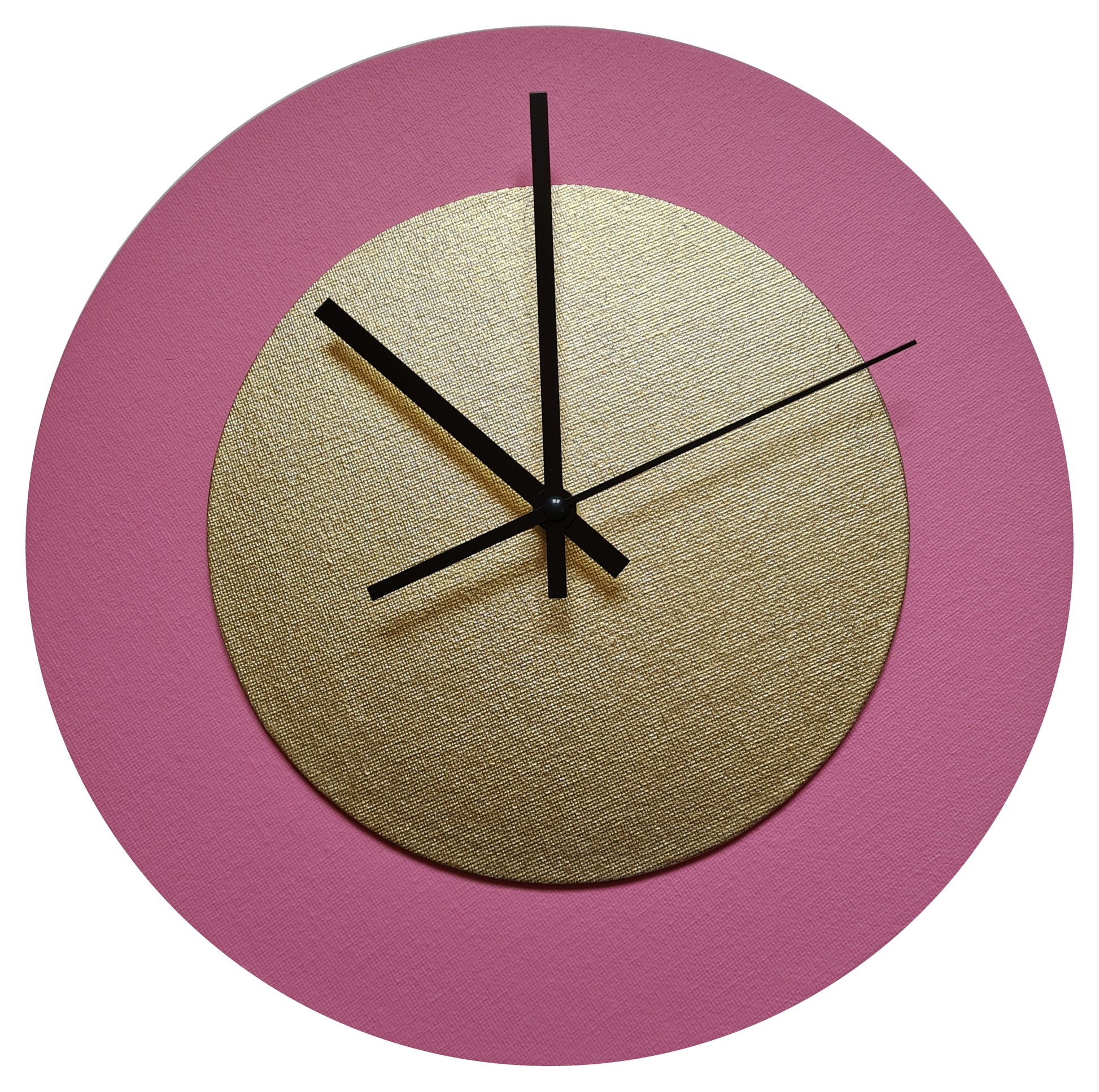 Pop Art Wanduhr Rosa Goldfarben  mit schwarzen Zeigern 30 cm rund
