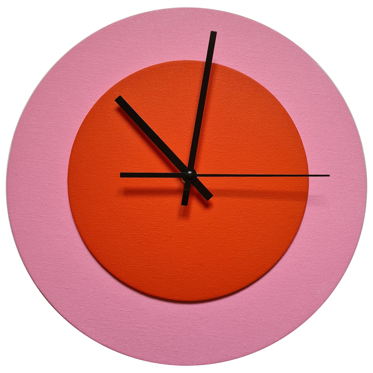 Pop Art Wanduhr Rosa  Orangefarben mit schwarzen Zeigern 30 cm rund
