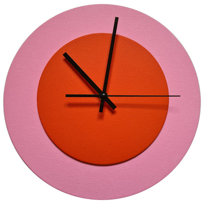 Pop Art Wanduhr Rosa  Orangefarben mit schwarzen Zeigern 30 cm rund
