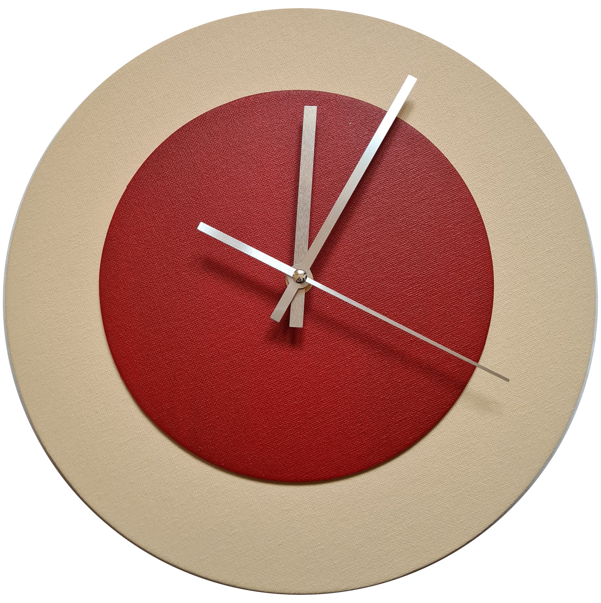 Pop Art Wanduhr Creme Dunkelrot mit silbernen Zeigern 30 cm rund