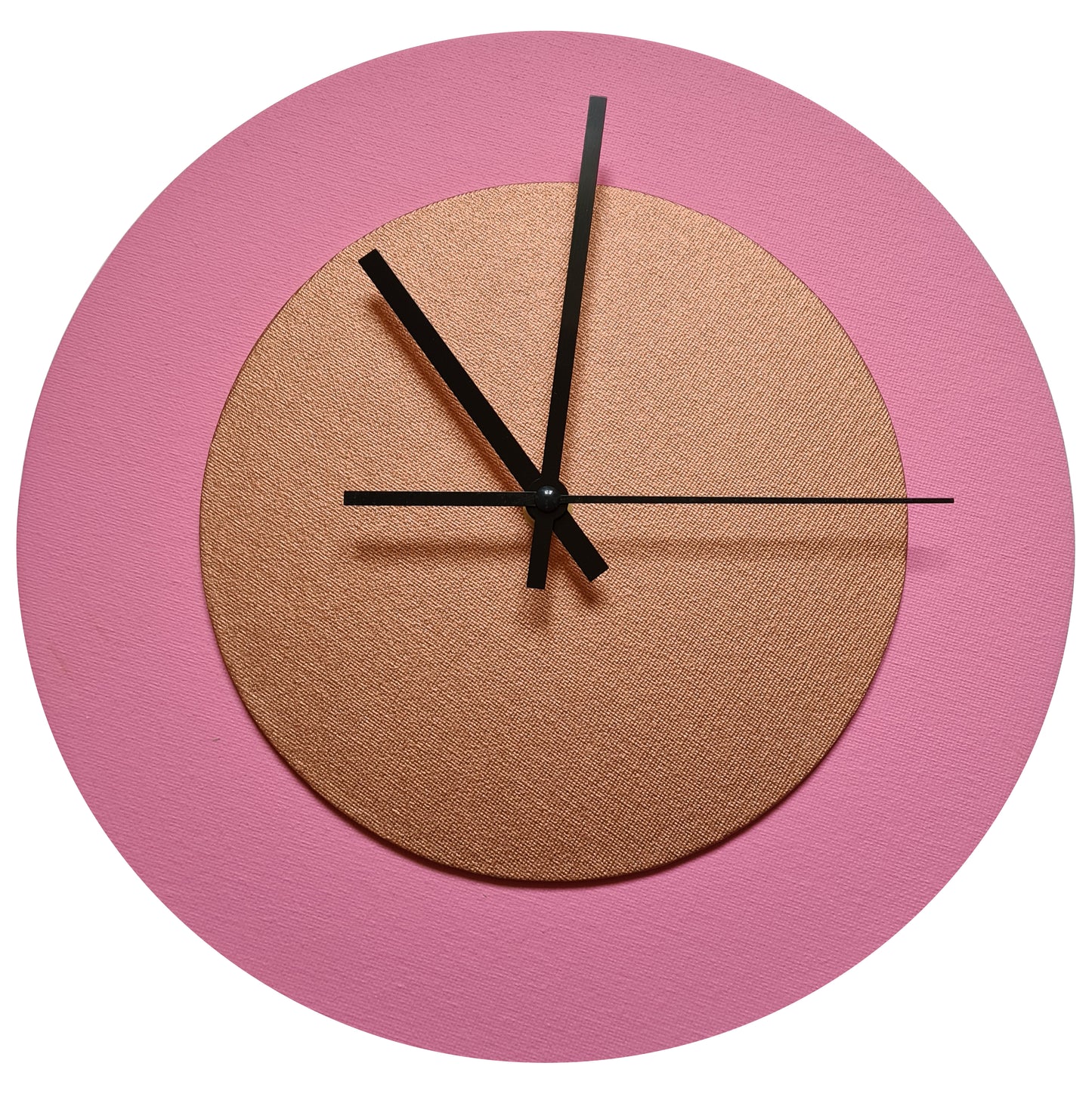 Pop Art Wanduhr Rosa  Bronzefarben mit  schwarzen Zeigern 30 cm rund
