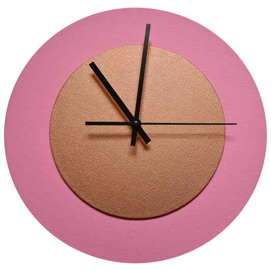 Pop Art Wanduhr Rosa  Bronzefarben mit  schwarzen Zeigern 30 cm rund
