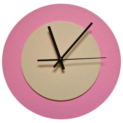 Pop Art Wanduhr Rosa  Cremefarben mit schwarzen Zeigern 30 cm rund
