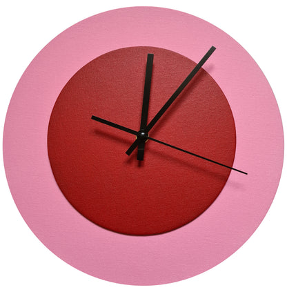 Pop Art Wanduhr Rosa  Dunkelrot mit  schwarzen Zeigern 30 cm rund
