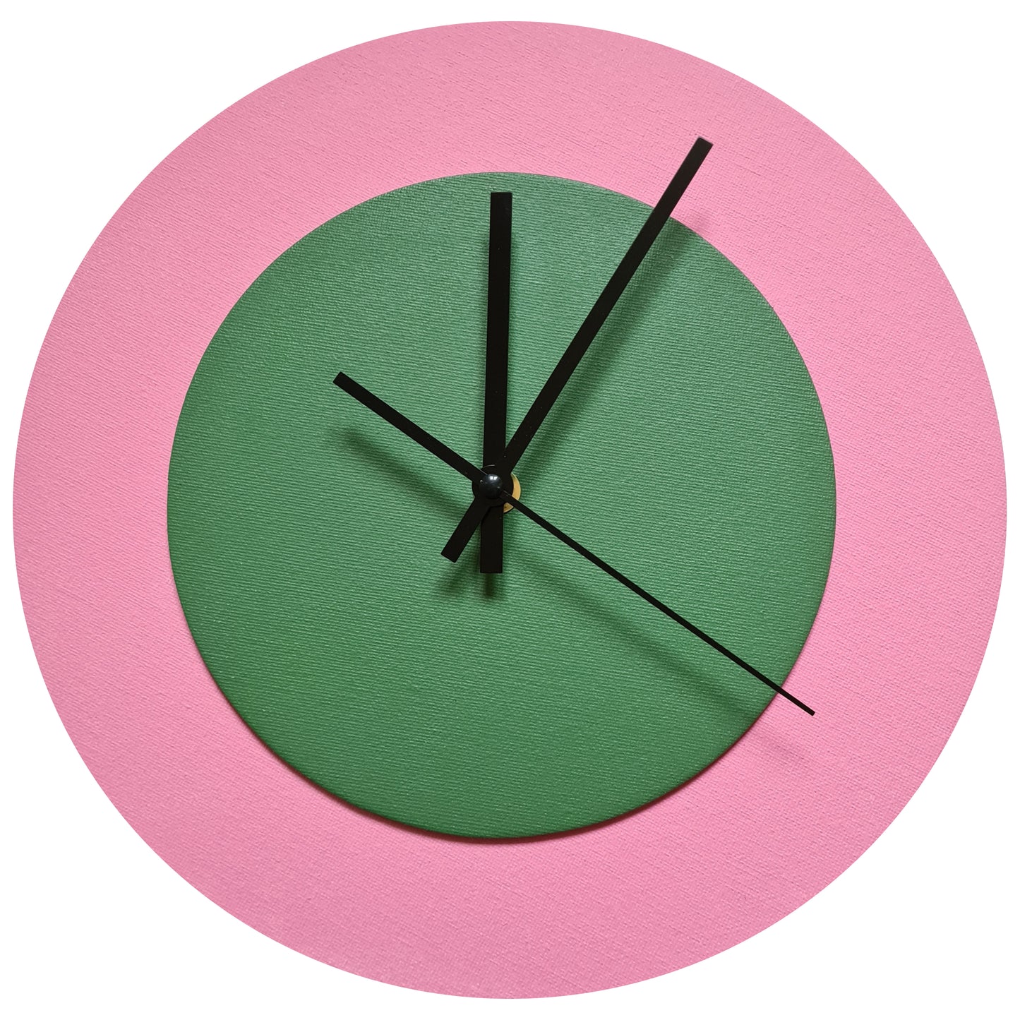 Pop Art Wanduhr Rosa  Laubgrün mit schwarzen Zeigern 30 cm rund
