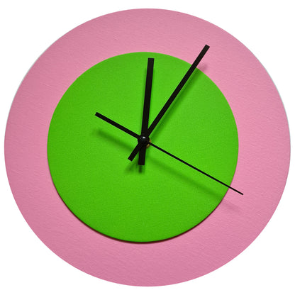 Pop Art Wanduhr Rosa  Hellgrün mit schwarzen Zeigern 30 cm rund
