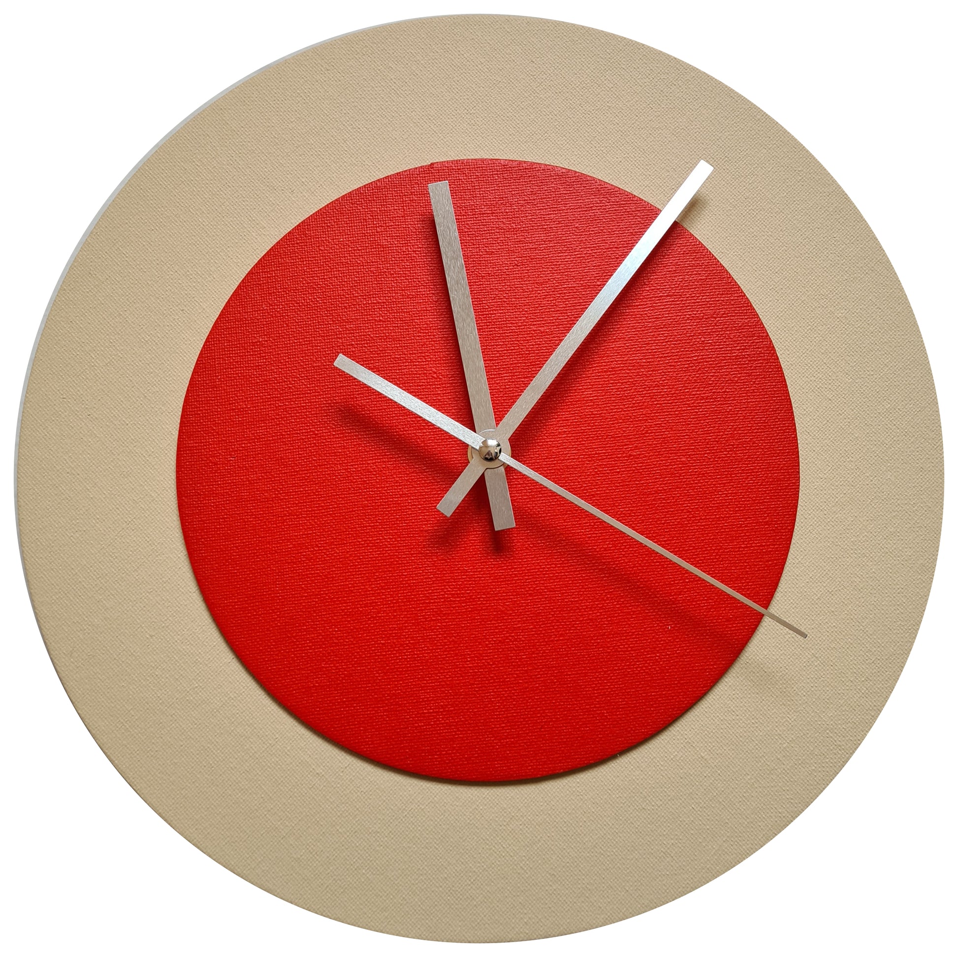 Pop Art Wanduhr Creme Hellrot mit silbernen Zeigern 30 cm rund