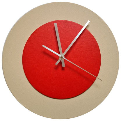 Pop Art Wanduhr Creme Hellrot mit silbernen Zeigern 30 cm rund