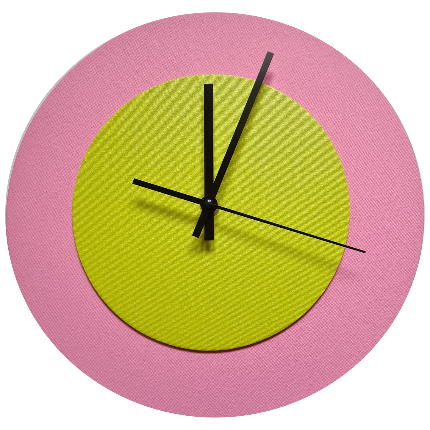 Pop Art Wanduhr Rosa  Farngrün mit schwarzen Zeigern 30 cm rund
