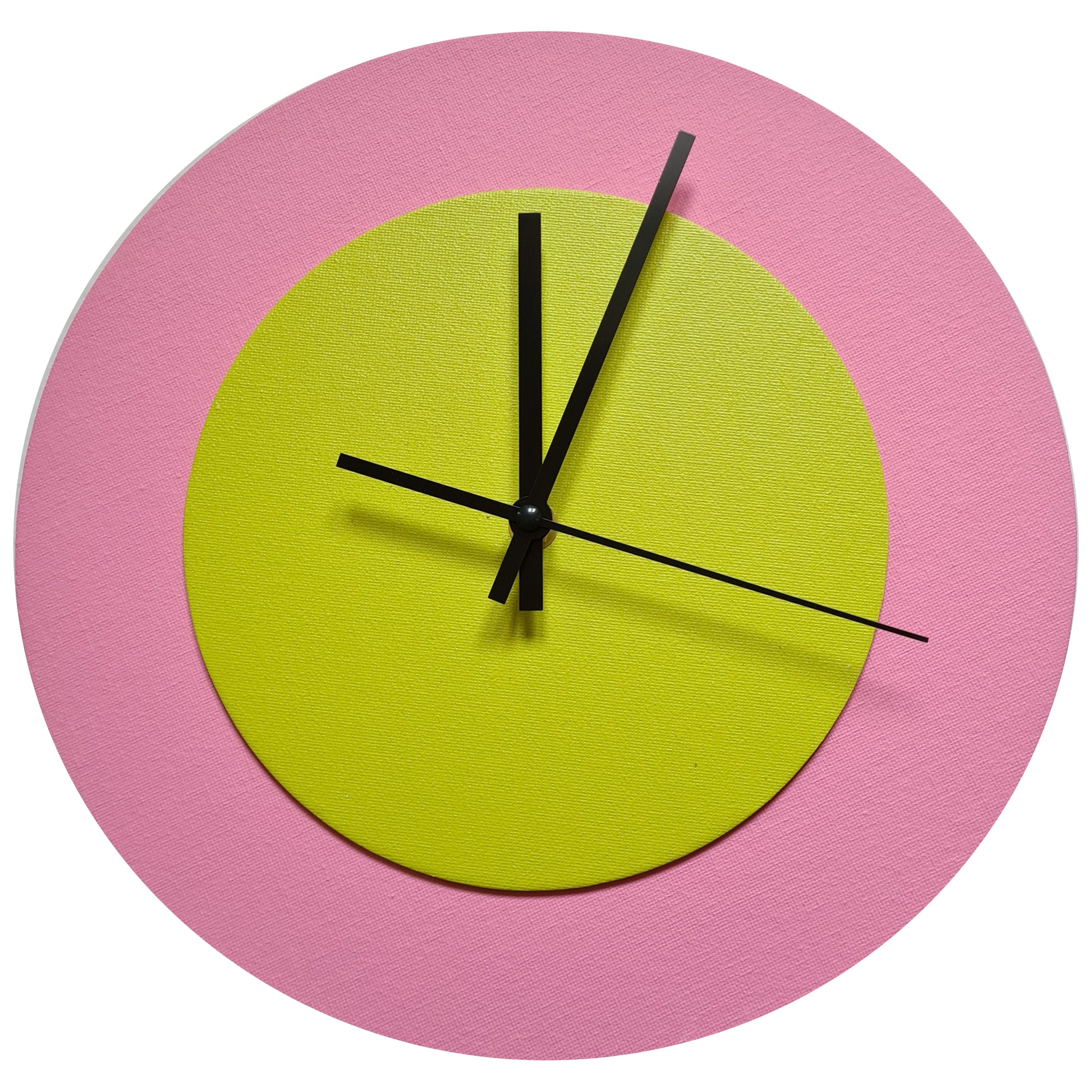Pop Art Wanduhr Rosa  Farngrün mit schwarzen Zeigern 30 cm rund
