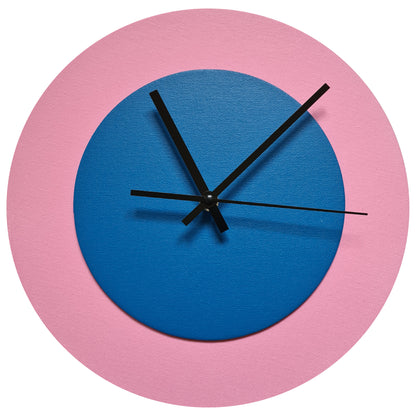 Pop Art Wanduhr Rosa  Mittelblau mit schwarzen Zeigern 30 cm rund
