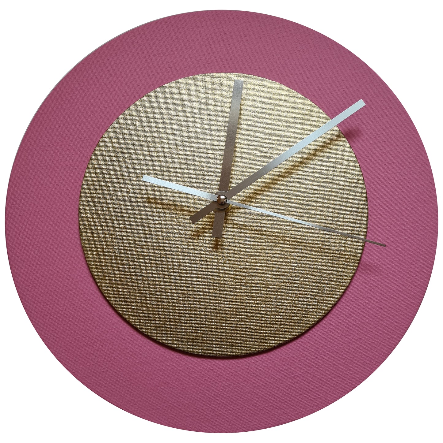 Pop Art Wanduhr Rosa  Goldfarben mit silbernen Zeigern 30 cm rund
