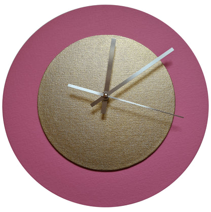 Pop Art Wanduhr Rosa  Goldfarben mit silbernen Zeigern 30 cm rund
