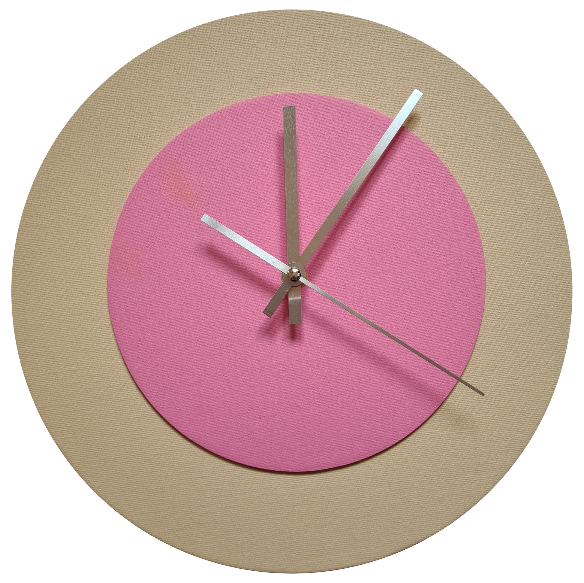 Pop Art Wanduhr Creme Rosafarben mit silbernen Zeigern 30 cm rund