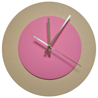 Pop Art Wanduhr Creme Rosafarben mit silbernen Zeigern 30 cm rund